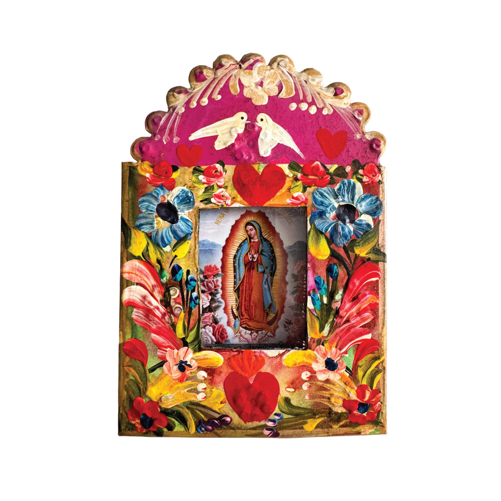 Antique Nicho Guadalupe Shadow Box - Pink 1